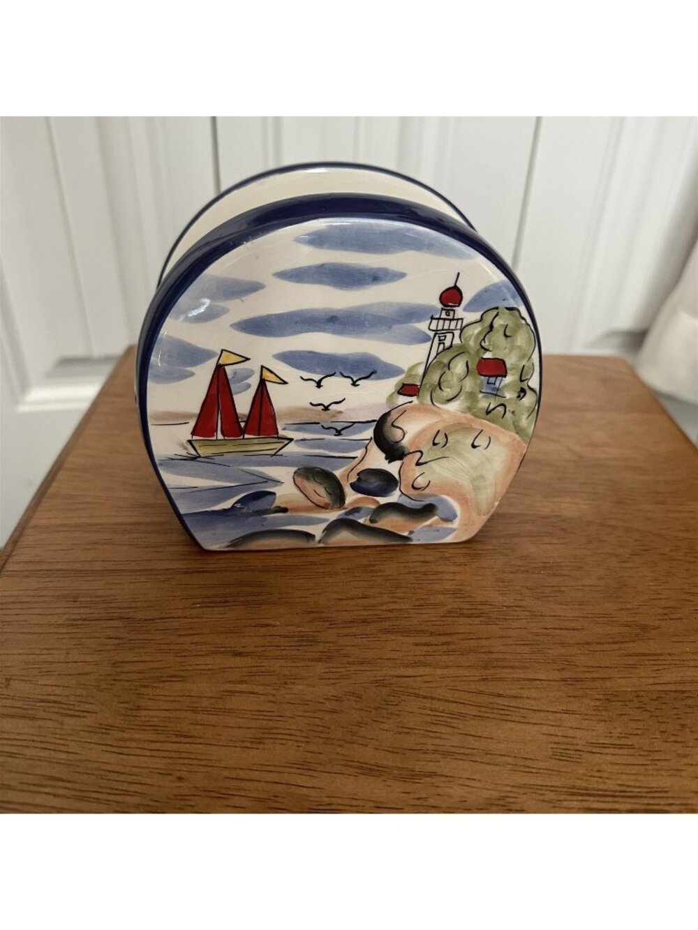 Baum Bros Style Eyes Nantucket Collection Napkin Holder Ceramic Sailing Blue